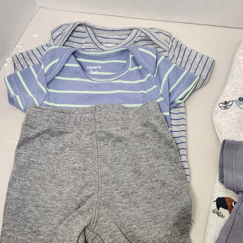 Carter's Infant 3M Boy Bodysuits Lot 6 Pieces Stripes Pants Whale‎ Short Sleeve